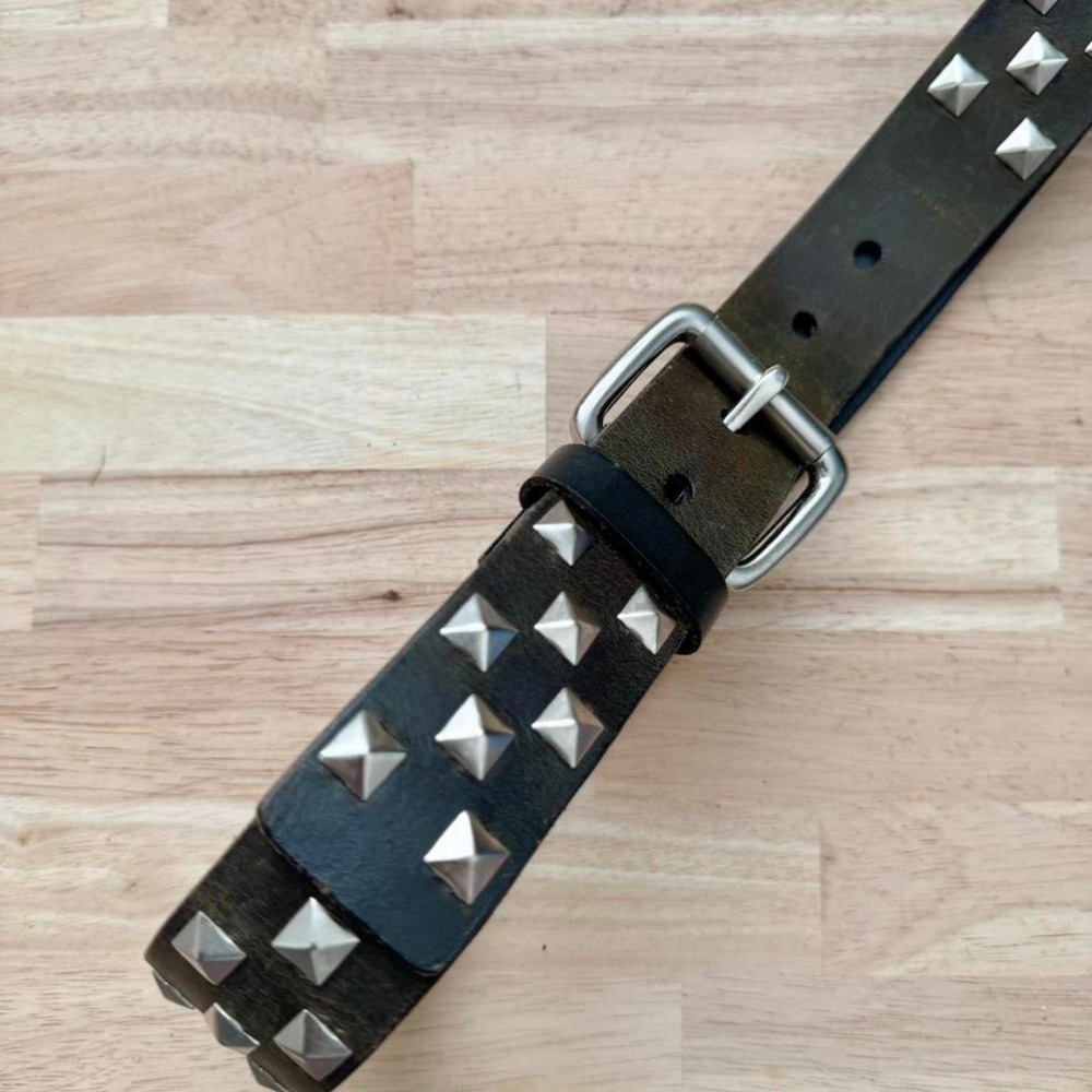 Studded Black Leather Belt - Classic Rock Style